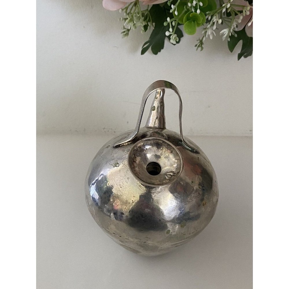 Vtg Metal Silver Color Gargoulette Jug or Botijo Water‎ Oil Jug Pitcher Handmade - Picture 14 of 16